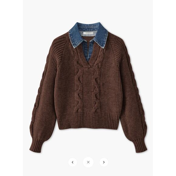 Commense Sweaters - Commense Denim Panel Ribbed Lapel Sweater SZ XL